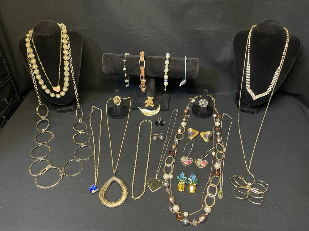 Vintage To Now Gold-tone Costume Jewelry Lot Necklace Bracelet Earrings Belt